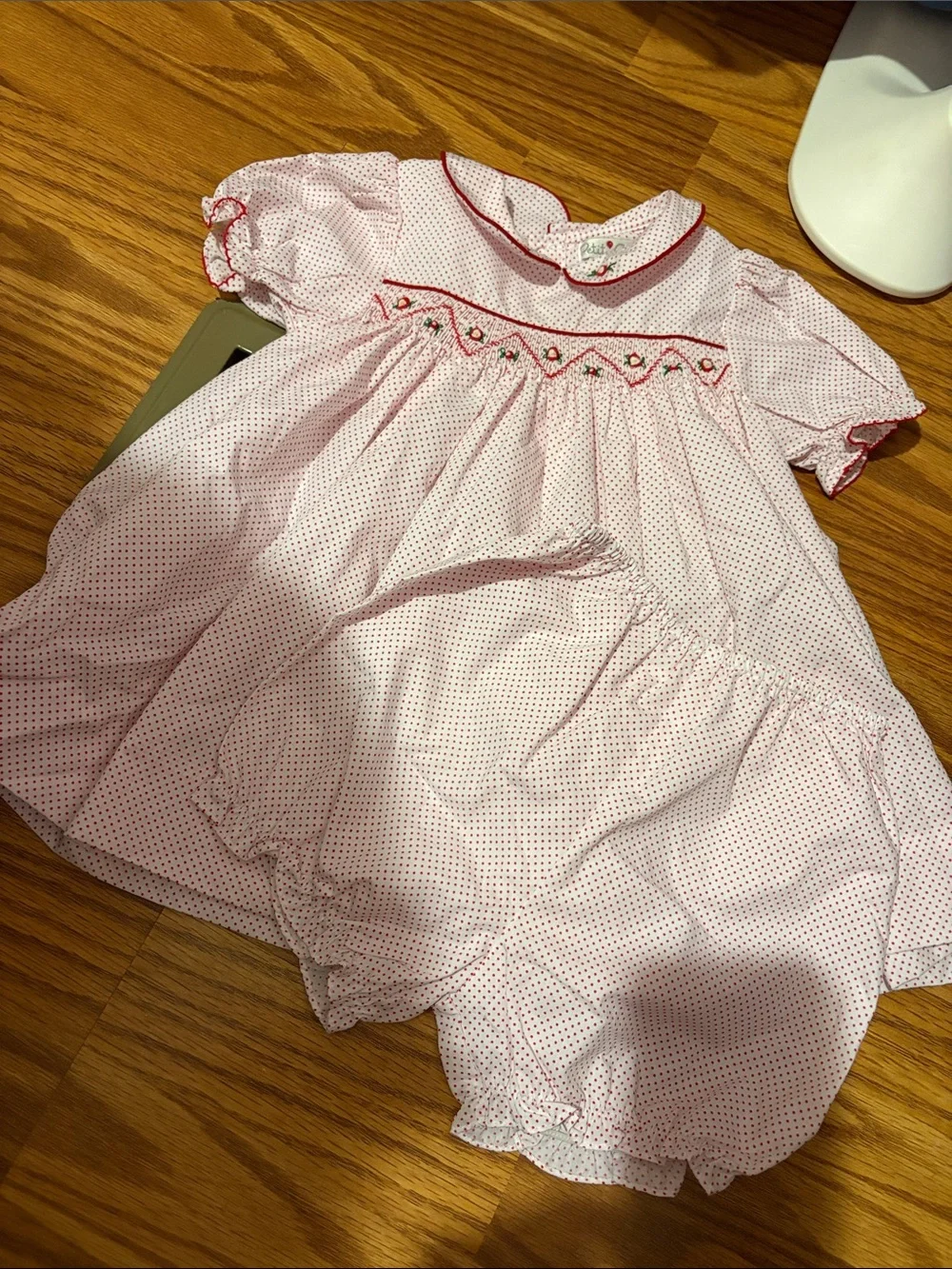 Petit Ami Pink Dot Smocked Dress with Matching Bloomer